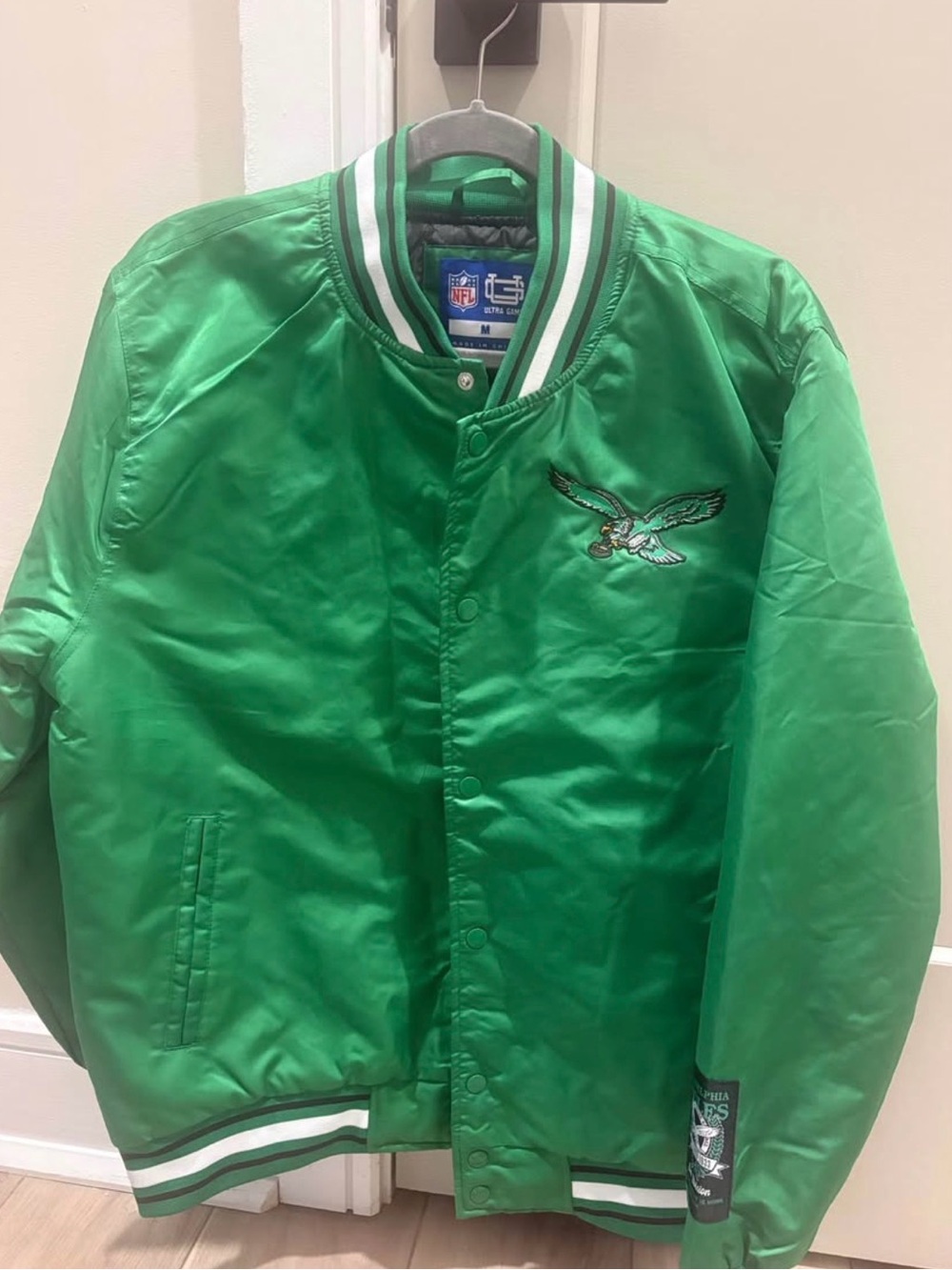 NFL Philadelphia Eagles Green Satin Bomber Jacket